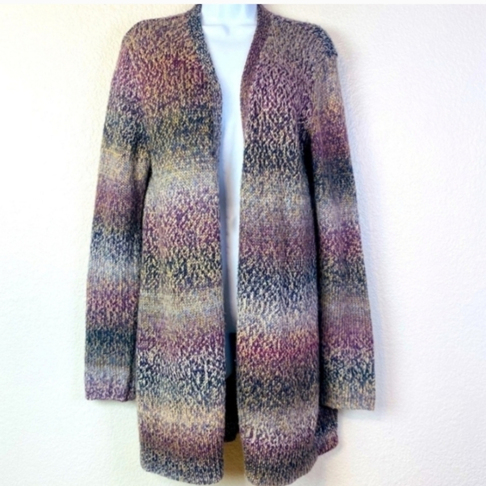 Long Open Cardigan Sweater Size XL Purple Gray Natural Reflections
